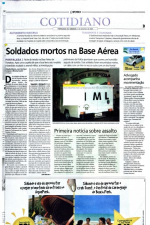 Edição de 11/9/2004, dia seguinte à morte dos soldados Cleoman Filho e Robson Mendonça(Foto: REPRODUÇÃO)