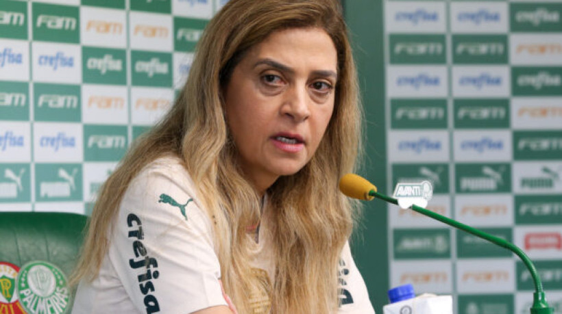 A presidente Leila Pereira, da SE Palmeiras, concede entrevista coletiva, na Academia de Futebol, em São Paulo-SP. (Foto: Fabio Menotti)