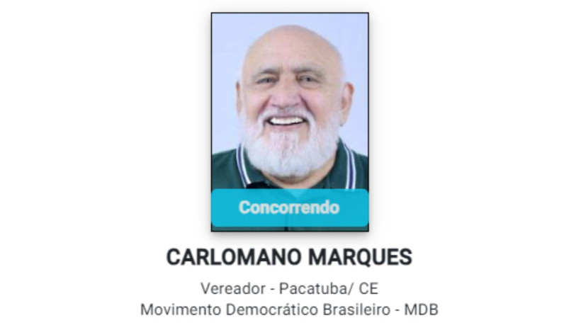 Carlomanos Marques (MDB), ex-prefeito de Pacatuba, concorre a vereador no município 