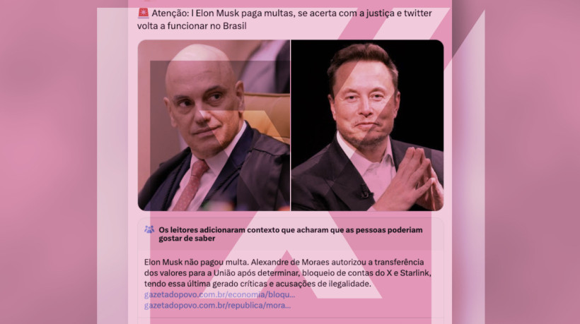 Postagem mente ao afirmar que o X teria voltado a funcionar no Brasil depois de Elon Musk, dono da rede social, quitar multas e se acertar com a Justiça