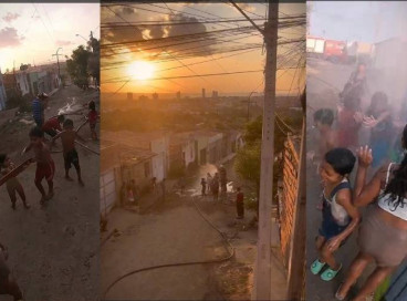 Crianças interagindo com agentes do Corpo de Bombeiros 