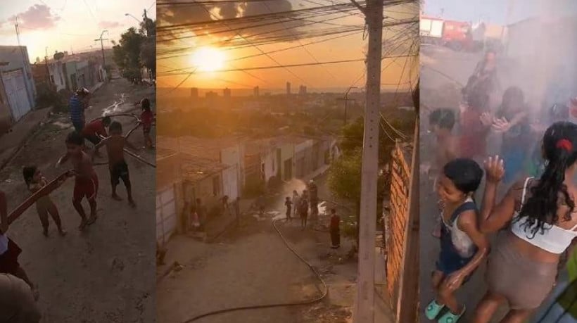 Crianças interagindo com agentes do Corpo de Bombeiros