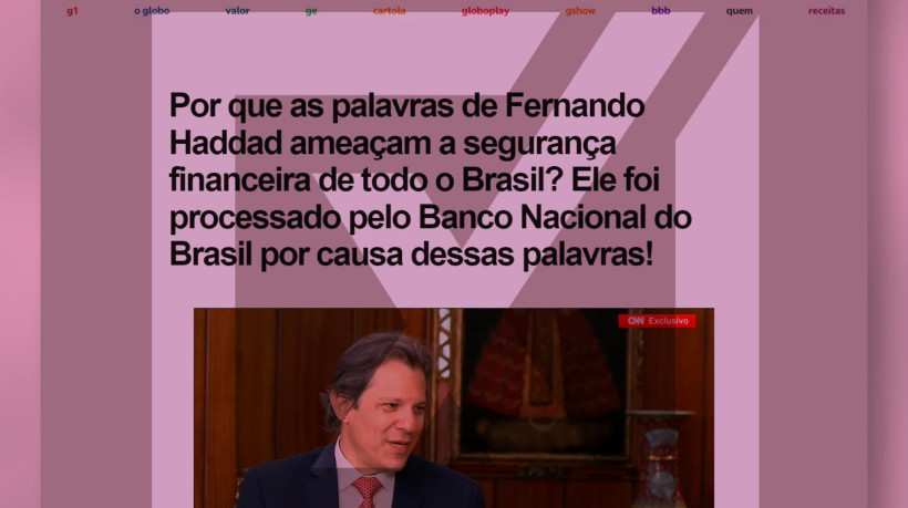 Peça de desinformação foi publicada em um site falso, que reproduz o portal de notícias Globo.com