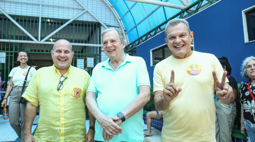 Roberto Cláudio, Tasso Jereissati e José Sarto no primeiro turno das eleições, em Fortaleza