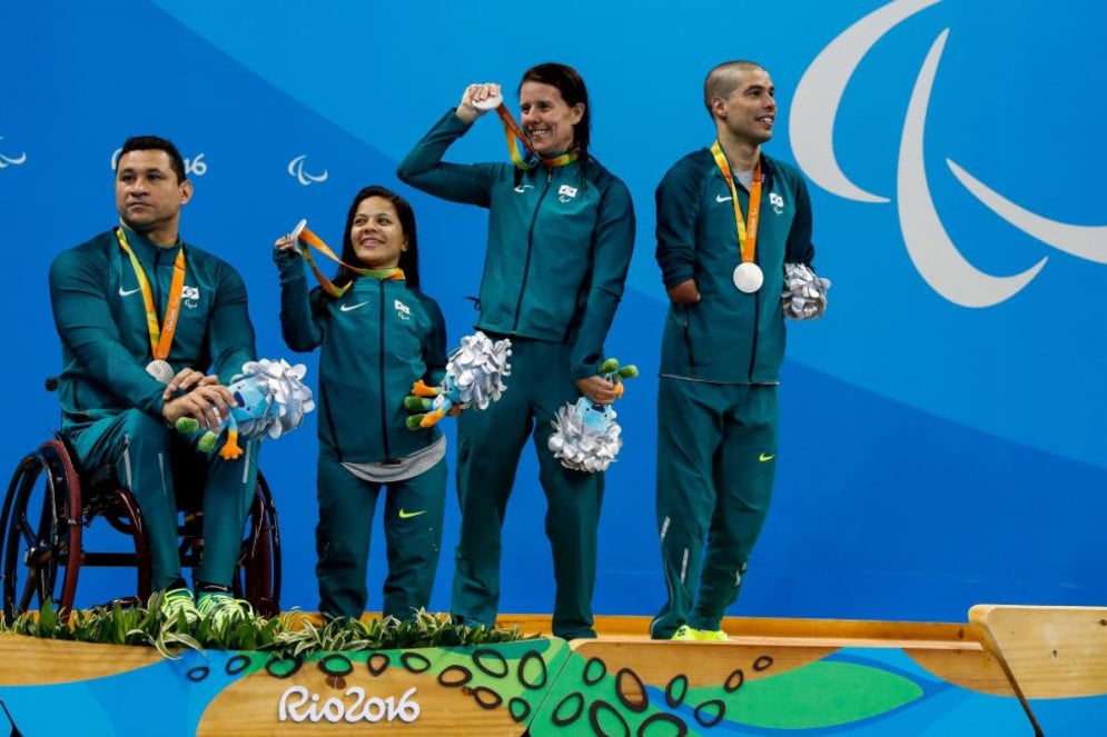 Jogos Paralímpicos do Rio de Janeiro-2016: Clodoaldo Silva, Joana Maria Silva, Susana Ribeiro e Daniel Dias no pódio do Revezamento 4x50m livre