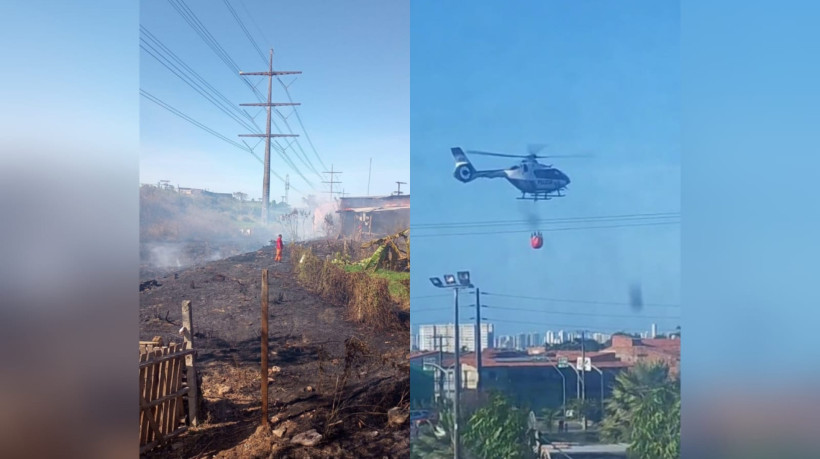 Incêndio atingiu o quintal de três residências, mas não chegou ao interior das casas