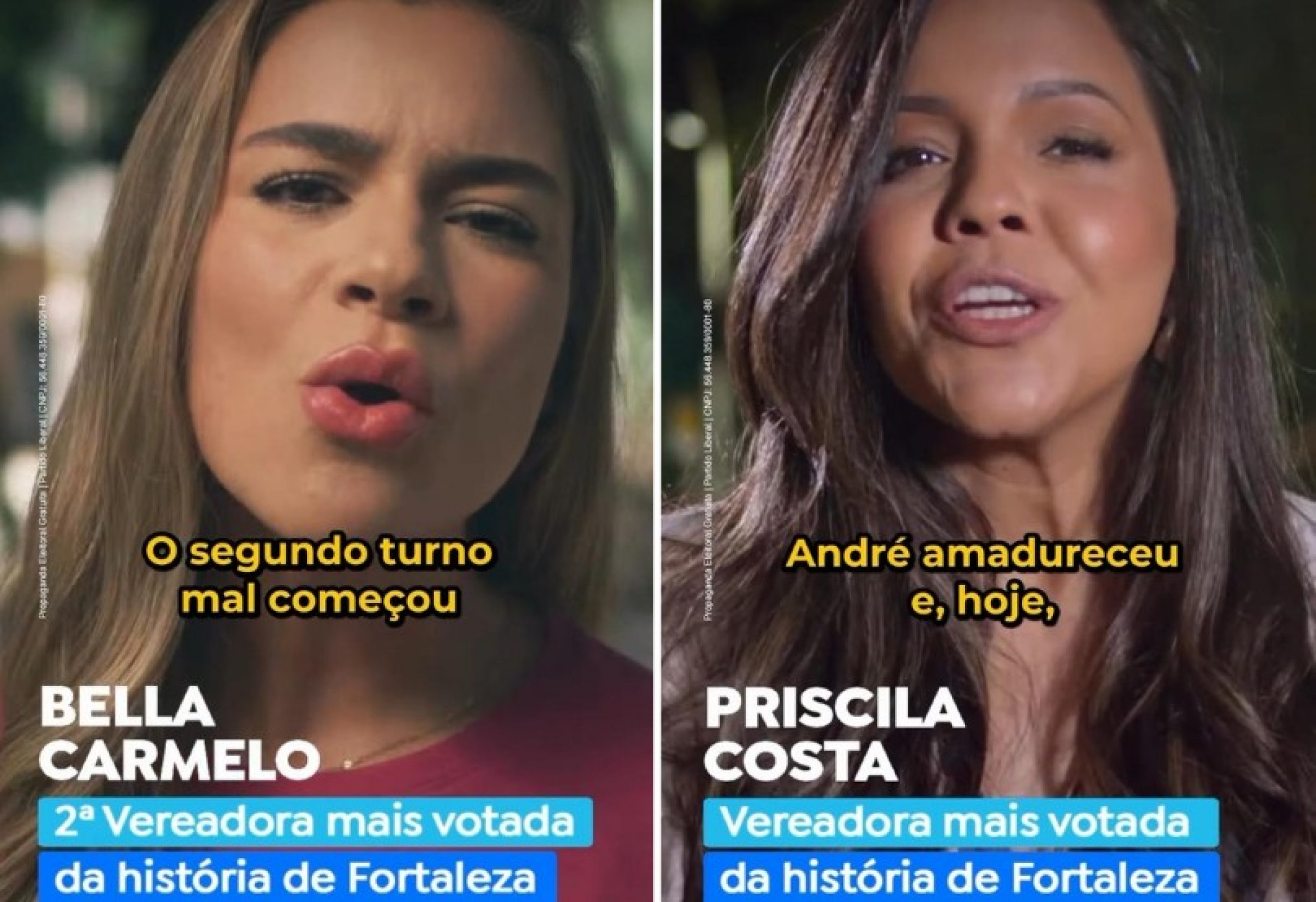 Bella Carmelo e Priscila Costa foram as vereadoras mais votadas em Fortaleza (Foto: Reprodução Instagram/Montagem O POVO)