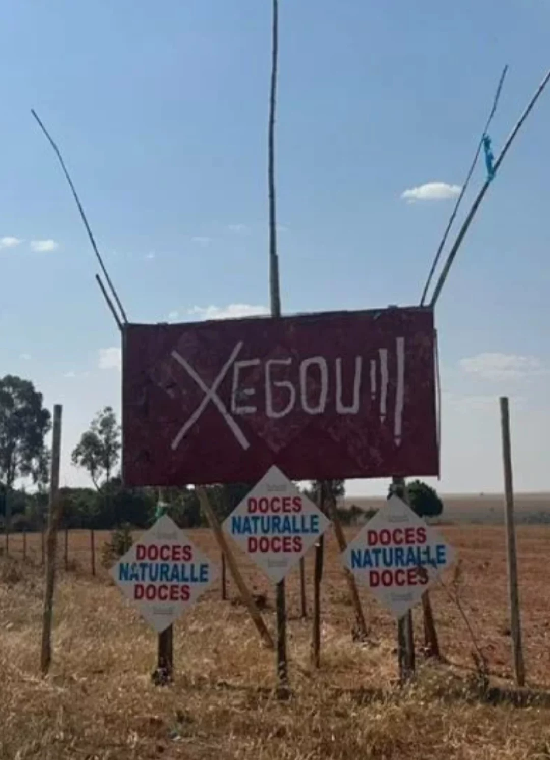 Uma placa à margem da GO-139, na saída de Caldas Novas, em Goiás, atrai os olhares por causa de um erro de grafia. O aviso é um apelo por uma parada: 