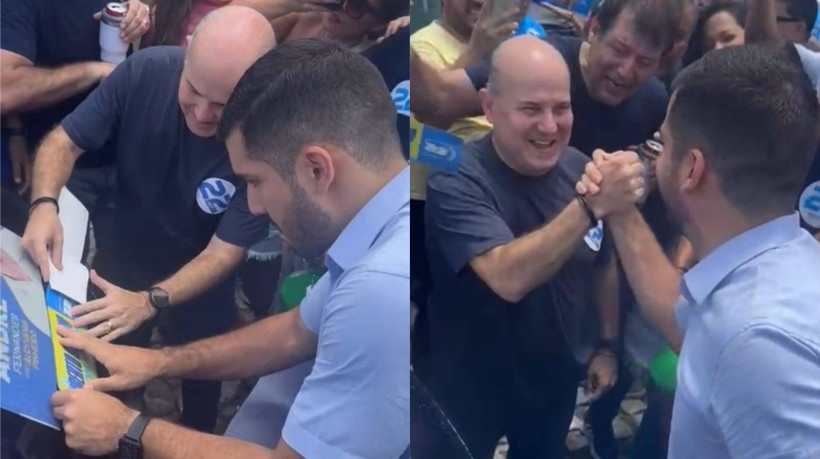 O ex-prefeito Roberto Cláudio participou de adesivaço com o candidato André Fernandes na manhã deste sábado, 19, na Praia do Futuro