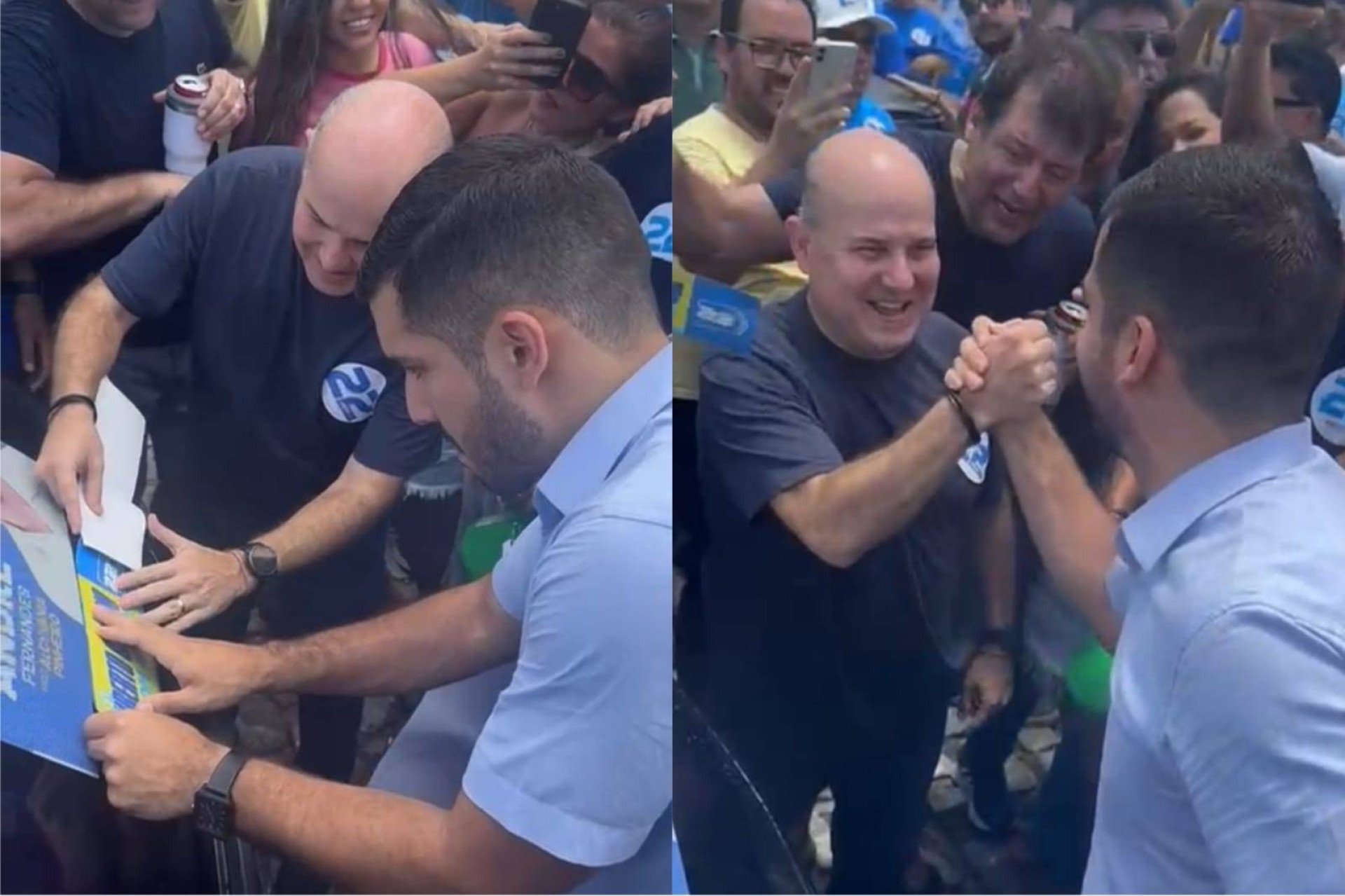 O ex-prefeito Roberto Cláudio participou de adesivaço com o candidato André Fernandes na manhã deste sábado, 19, na Praia do Futuro (Foto: Reprodução/Assessoria André Fernandes)