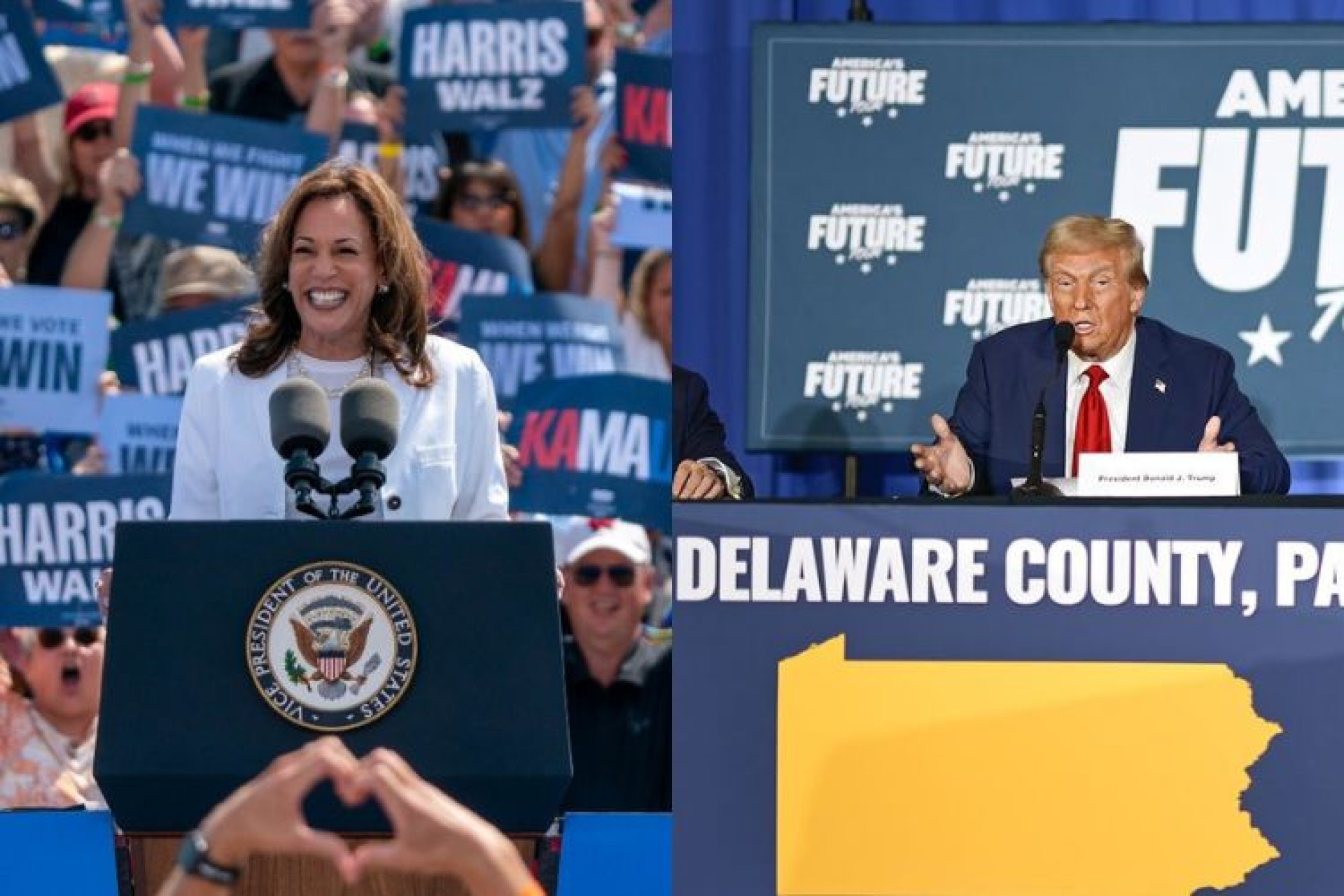 Eleições EUA: Kamala e Trump terão que esperar alguns dias até saber quem foi eleito (Foto: Reprodução/Instagram/realdonaldtrump/kamalaharris)