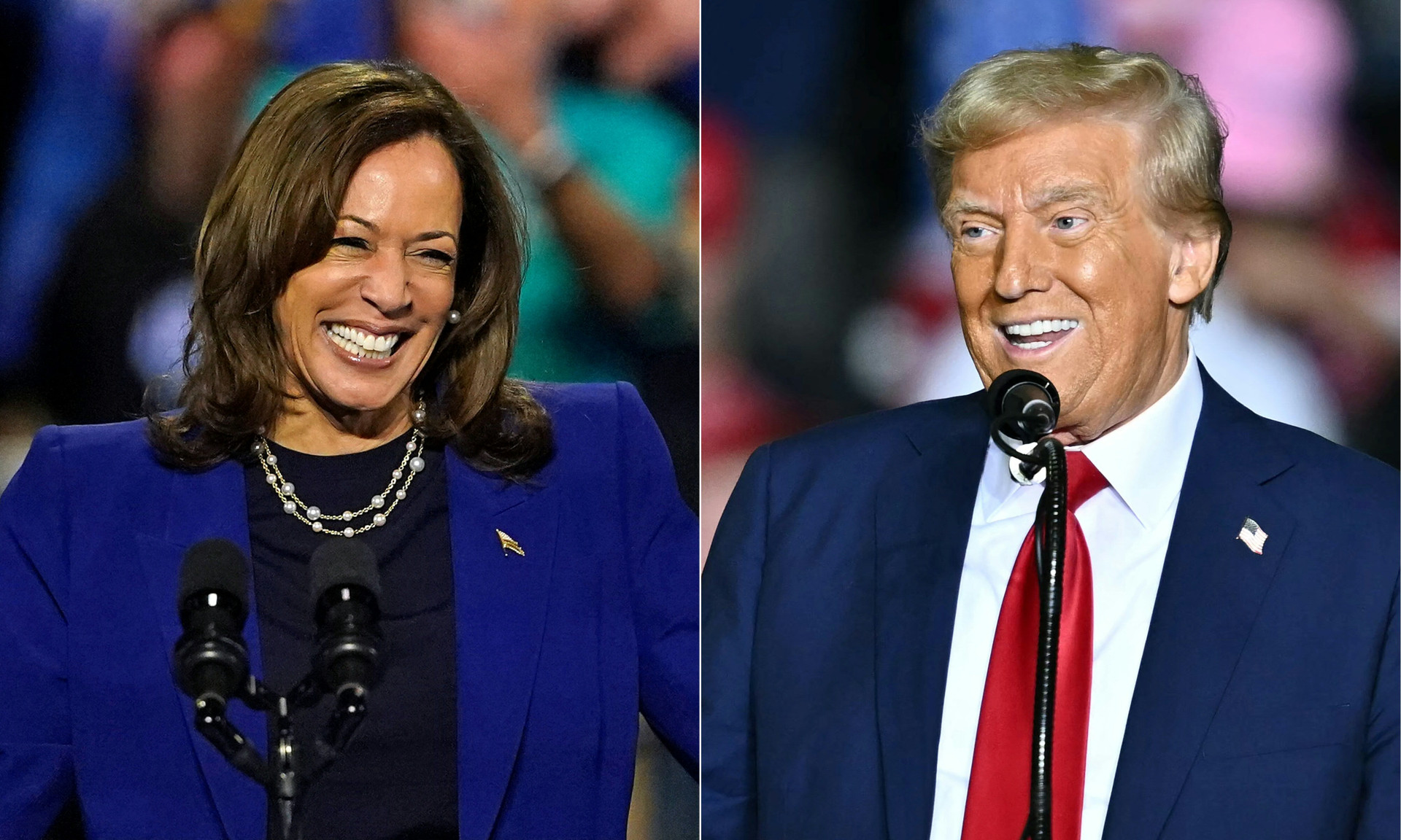 ￼KAMALA Harris e Donald Trump (Foto: ANGELA WEISS, LOREN ELLIOTT / AFP)