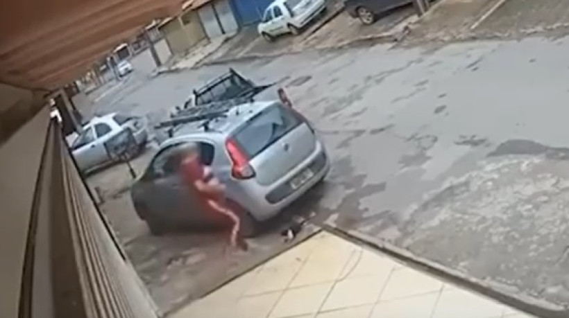 Mulher chuta gato e passa por cima dele com o carro, deixando-o morrer