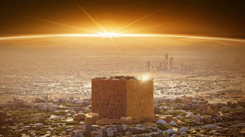 Amostra do conceito finalizado do Mukaab, prédio em cubo gigante, na Arábia Saudita.
