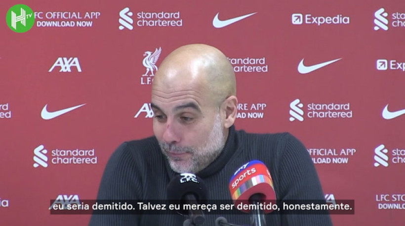 Guardiola sobre provocação da torcida do Liverpool: 'Talvez eu deveria ser demitido' 