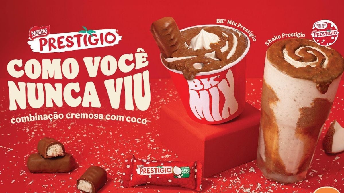 Burger King e Nestlé também se uniram e lançaram duas novas sobremesas que são frutos de collab entre as empresas: BK Mix Prestígio e o Shake Prestígio. 