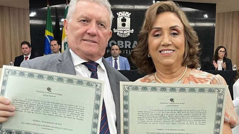 Oscar Rodrigues e Maria Imaculada, prefeito e vice de Sobral, vão assumir em 1º de janeiro