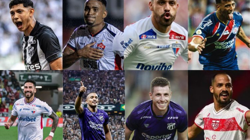 Participe da enquete e escolha os melhores atacantes do Nordeste entre Erick Pulga, Lucero, Alerrandro, Saulo Mineiro, Aylon, Moisés, Lucho e Anselmo Ramon. 