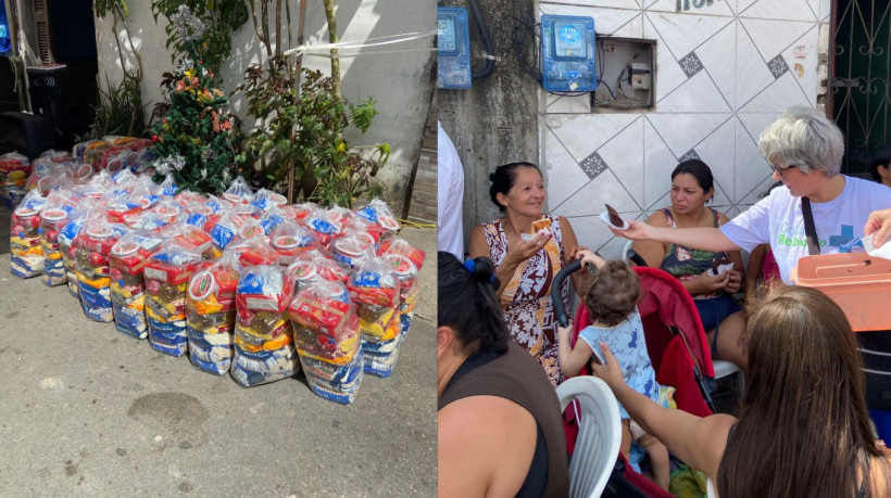 O Coletivo Rebento distribuiu cestas básicas e doces para as crianças na comunidade João Paulo II, no Jangurussu