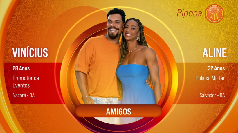 Os baianos Vinícius, de 28 anos, e Aline, de 32, são a nova dupla pipoca do BBB 2025