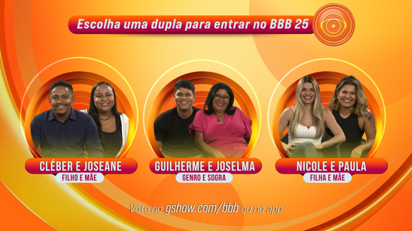 Enquete Uol BBB 25: Joseane e Cléber, Nicole e Paula, Guilherme e Joselma disputam última vaga 