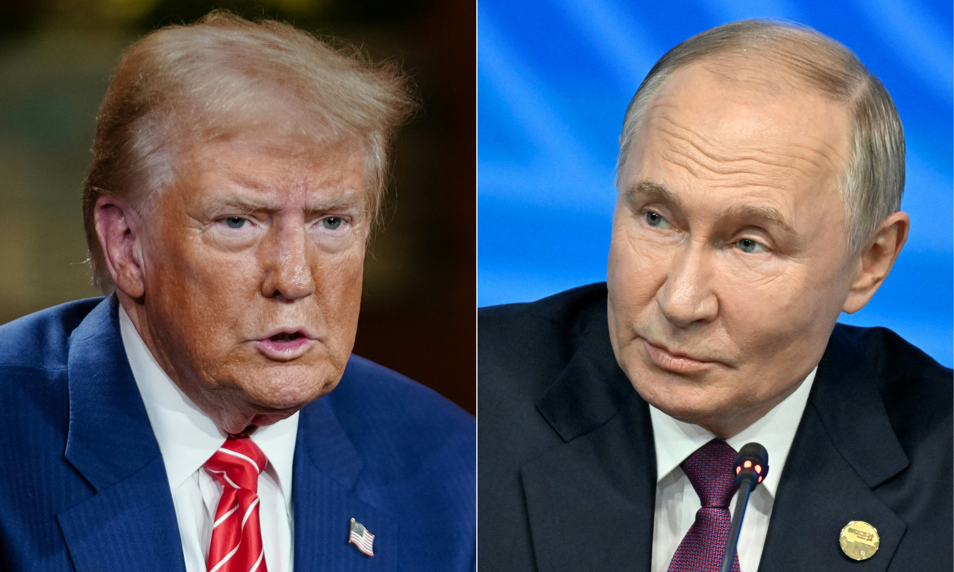 ￼TRUMP deu prazo de 100 dias a Putin para fim da guerra (Foto: Alexander NEMENOV, Elijah Nouvelage / AFP)