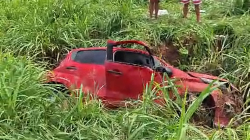 Veículo caiu no canteiro central da rodovia