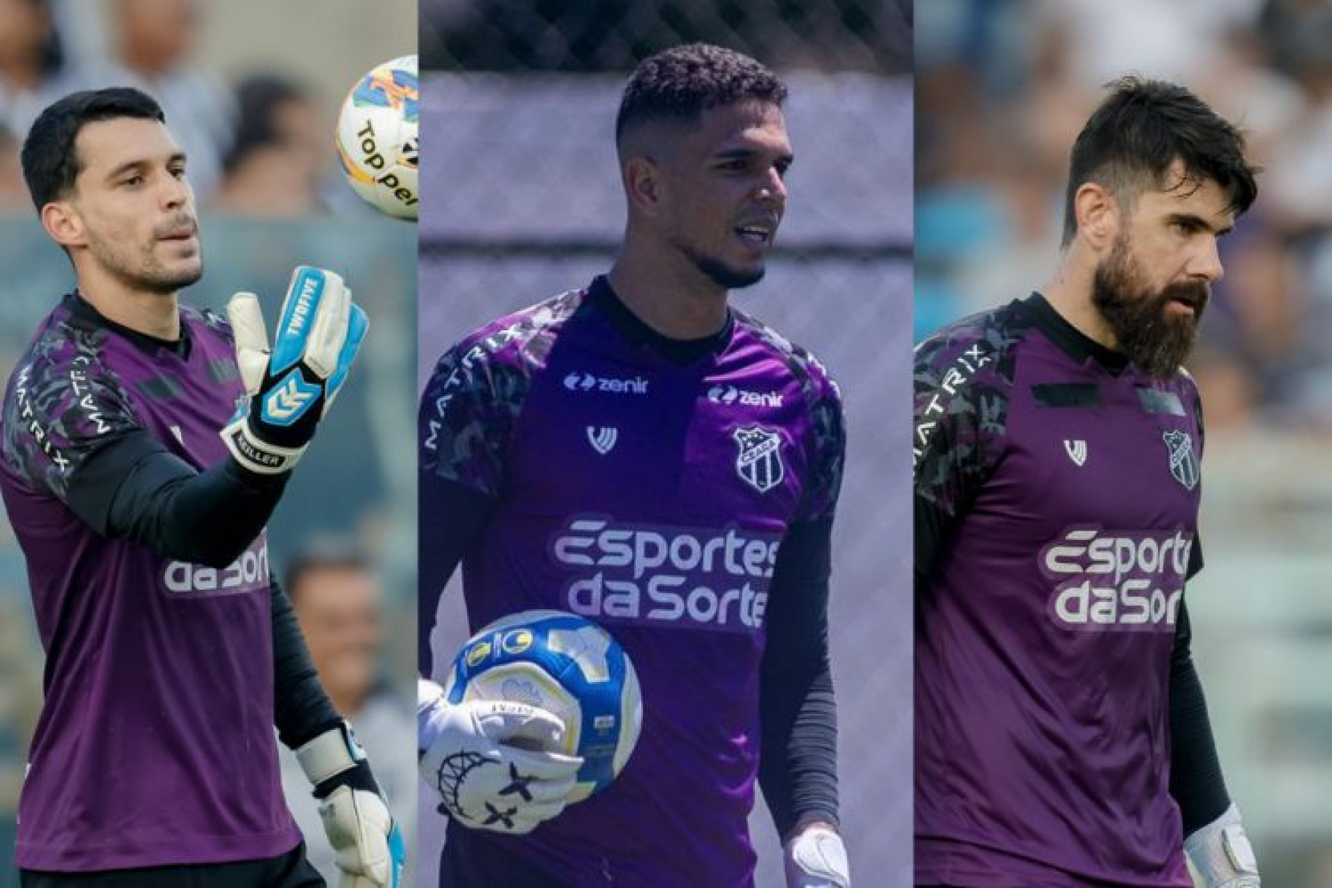 Keiller, Bruno Ferreira e Fernando Miguel, goleiros do Ceará (Foto: Aurélio Alves / O POVO; Felipe Santos / Ceará SC; Aurélio Alves / O POVO)