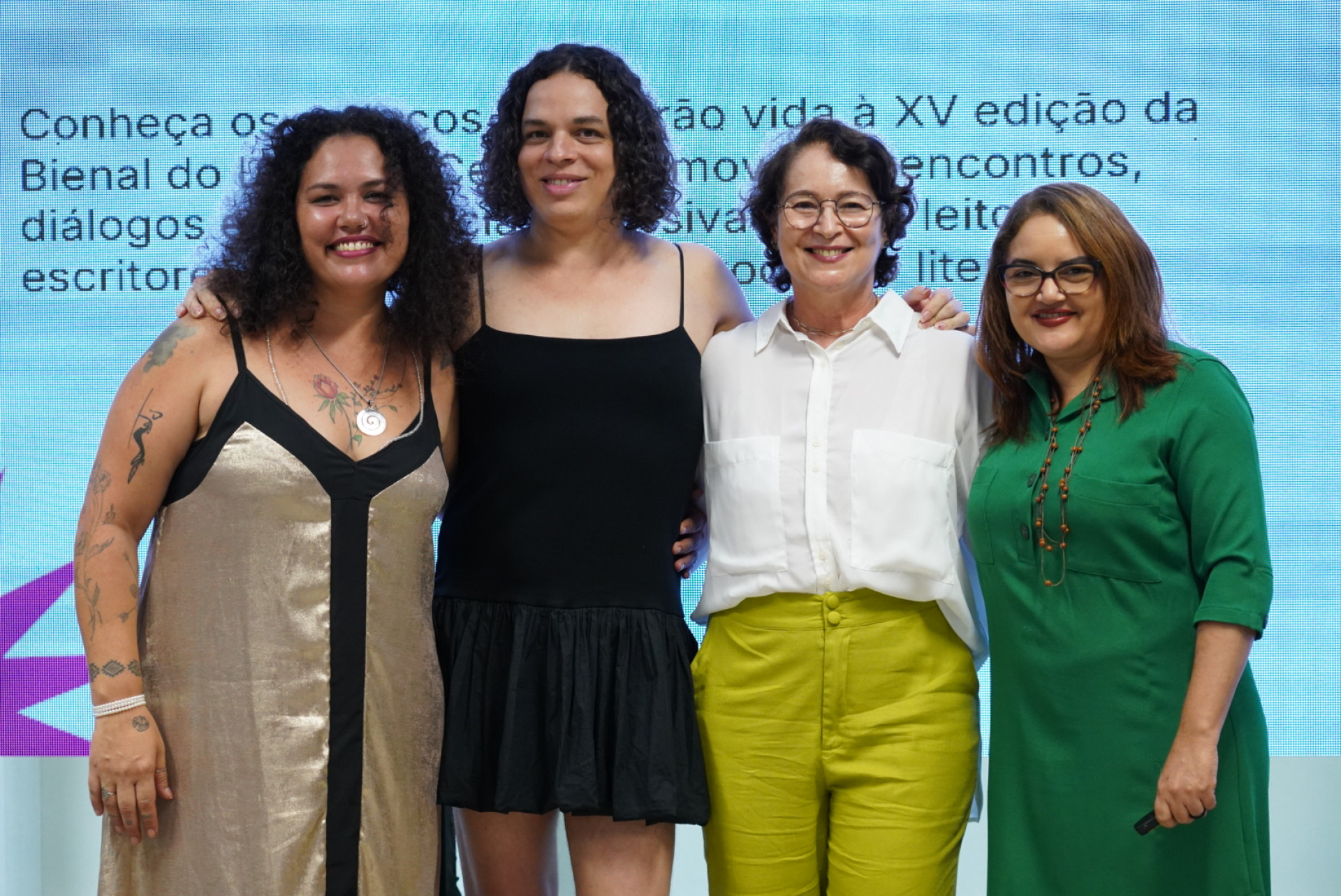 ￼NINA Rizzi, Amara Moira, Sarah Diva Ipiranga e Maura Isidório no lançamento da XV Bienal do Ceará (Foto: Jeny Sousa/divulgação)