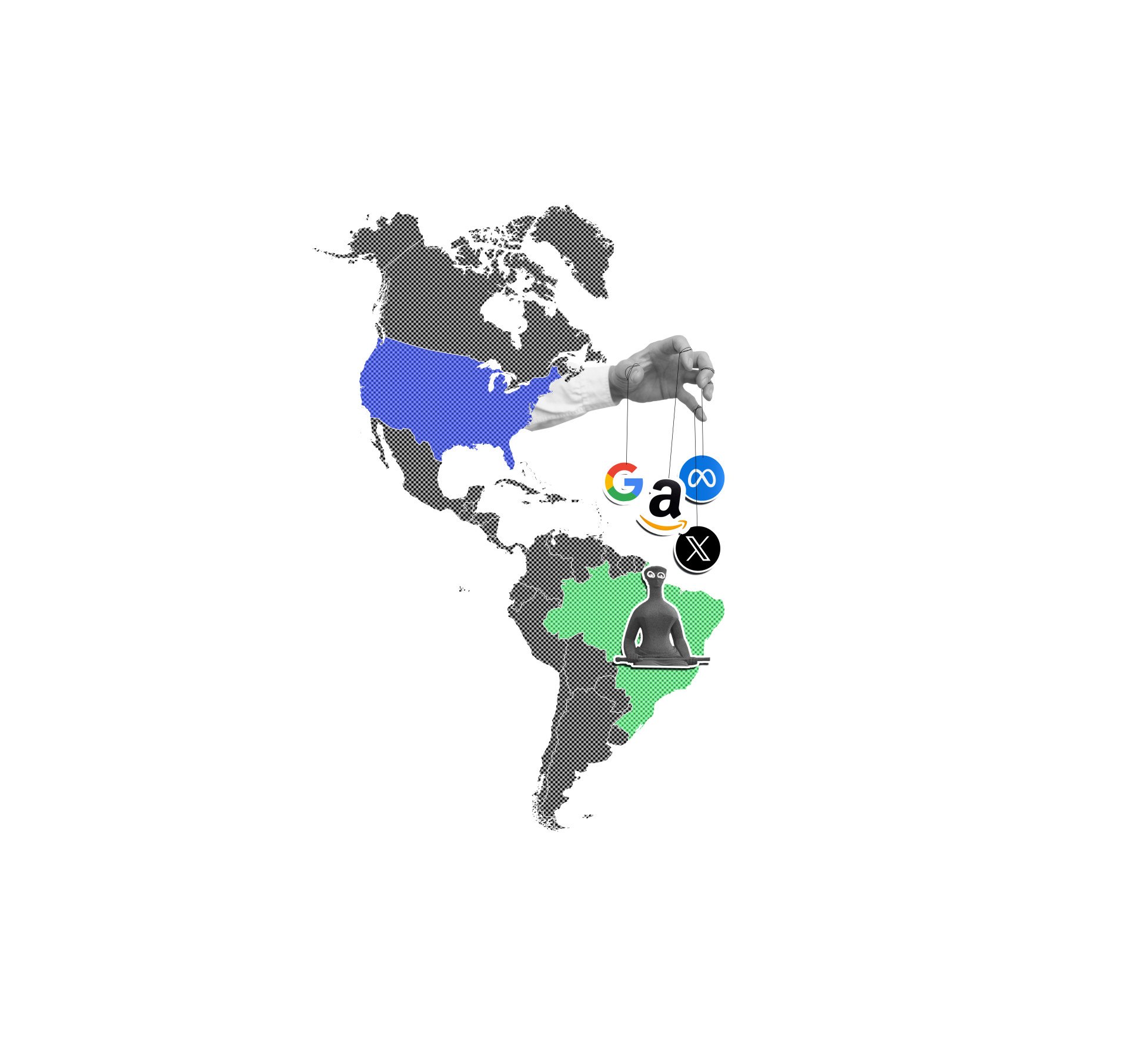 Mapa das Américas com BIGTECHS e STF Brasil (Foto: FOTOMONTAGEM CAMILA NOBRE / IMAGENS ADOBE STOCK)