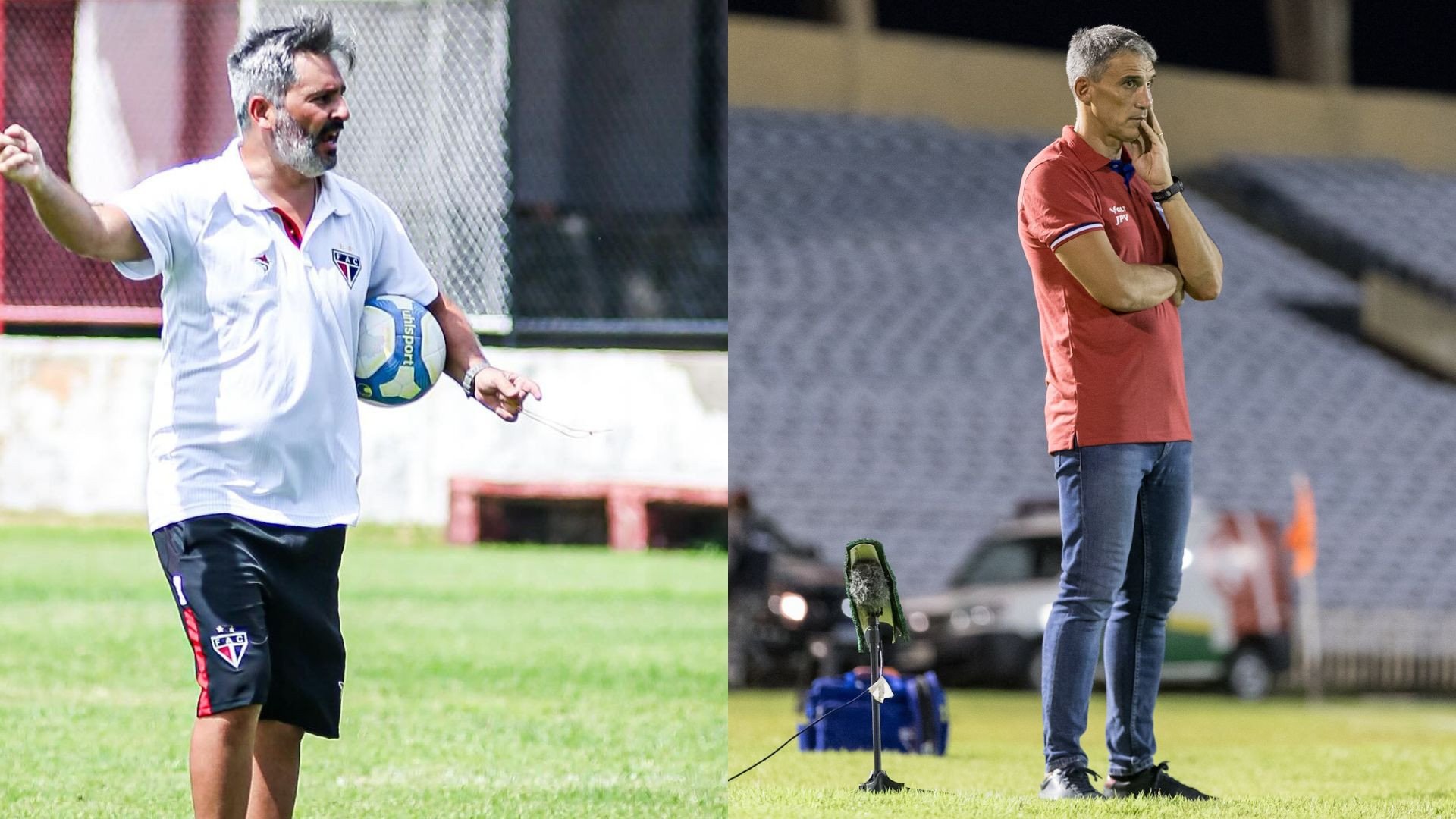 Tiago Zorro e Juan Pablo Vojvoda, técnicos de Ferroviário e Fortaleza, estarão frente a frente pela primeira vez na temporada (Foto: Montagem feita com fotos de Lenilson Santos/Ferroviário e Isaac Ferreira/Fortaleza EC)