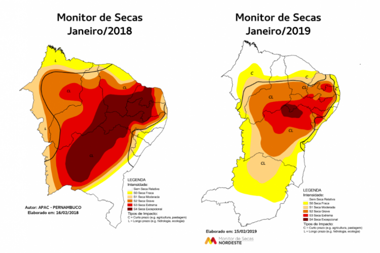 Entre janeiro de 2018 e janeiro de 2019, área sem seca relativa no Ceará saiu de zero para 42,03%. (Foto: Monitor de Secas)