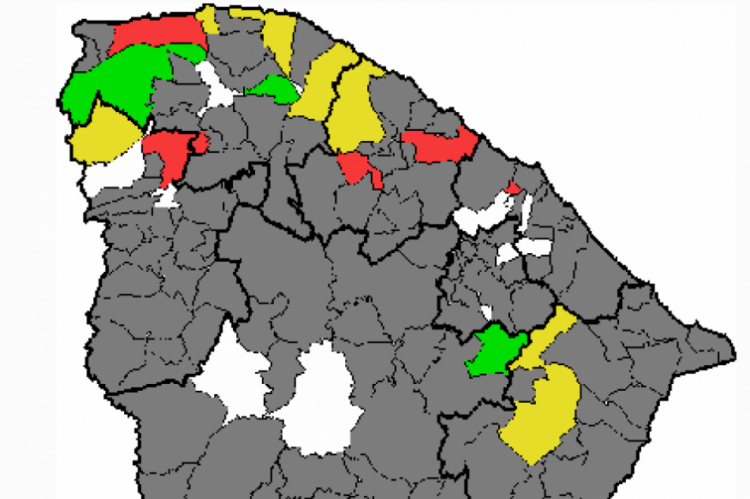 Choveu em 40 municípios do Ceará nas últimas 24 horas, de acordo com balanço da Fundação Cearense de Meteorologia e Recursos Hídricos (Funceme).