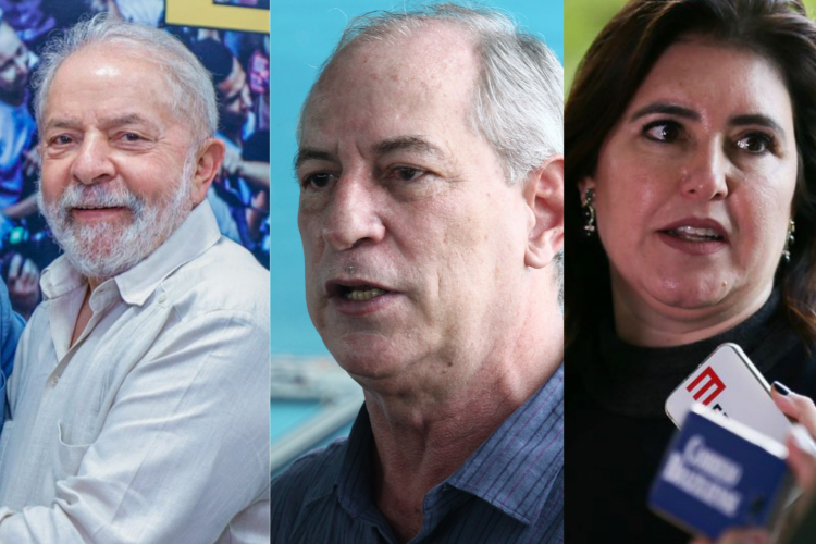 Ex-presidente Luiz Inácio Lula da Silva (PT), o ex-ministro Ciro Gomes (PDT)e a senadora Simone Tebet (MDB)