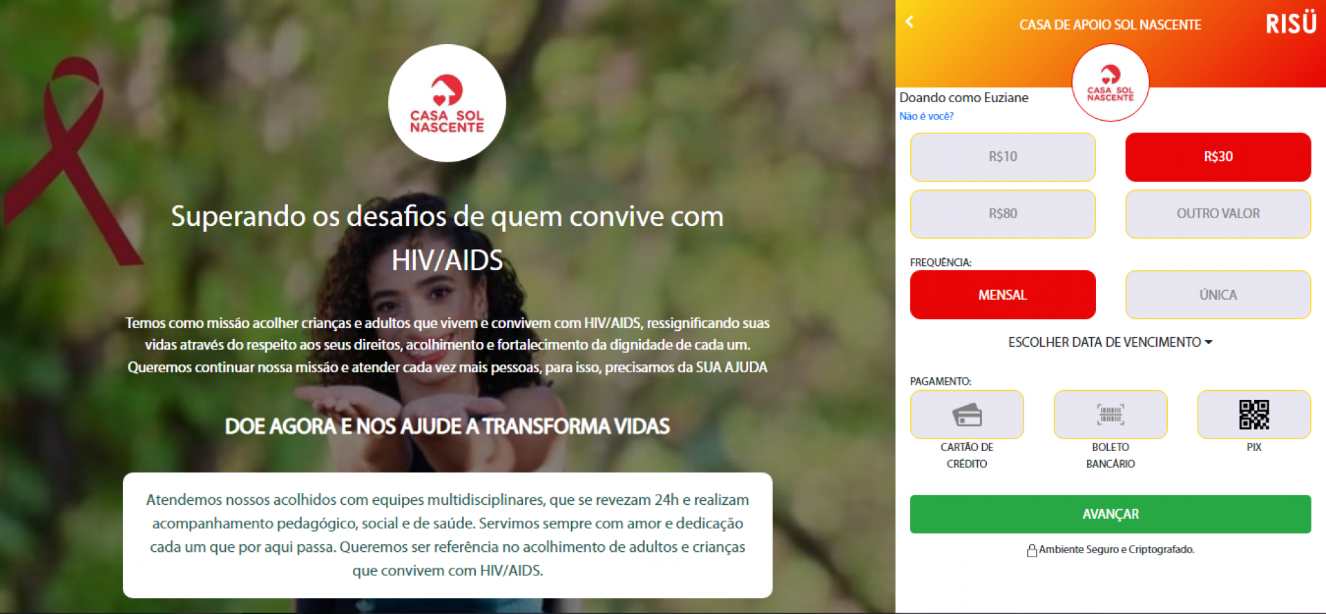 A plataforma Risú é o endereço virtual da página de doações para a Casa Sol Nascente