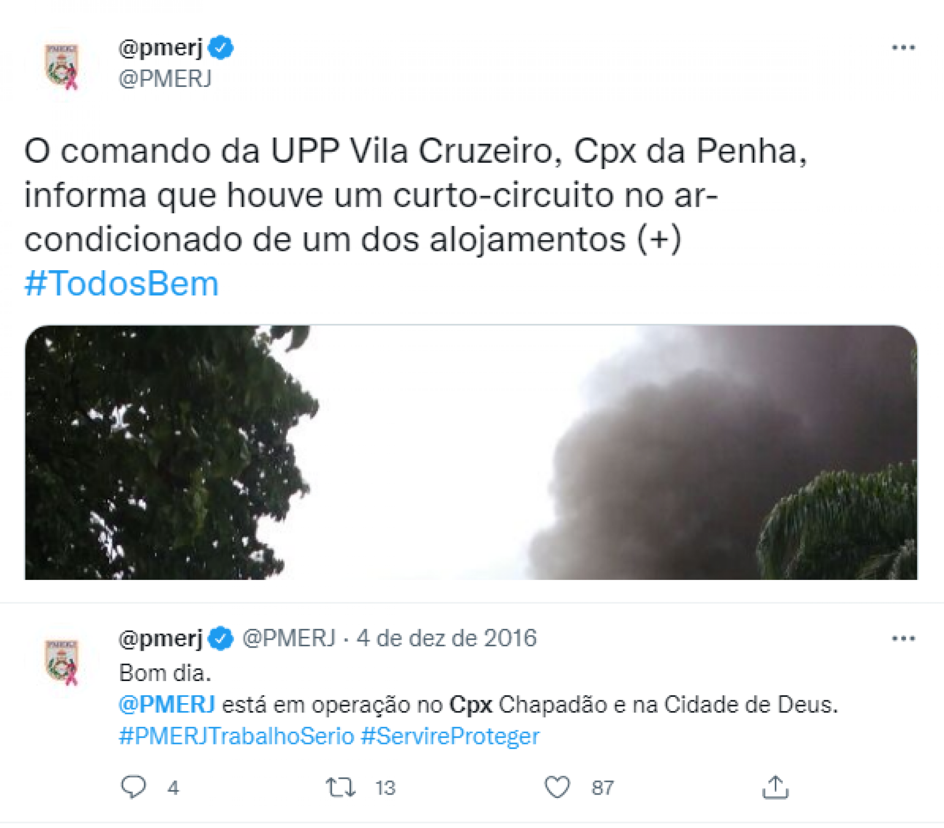 Internautas resgataram tuítes do perfil da Polícia do Rio de Janeiro usando sigla "CPX" para se referir a complexo.