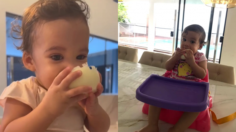 A pequena Valentina Eduarda tem apenas 1 ano e três meses e comeu uma cebola crua sem 