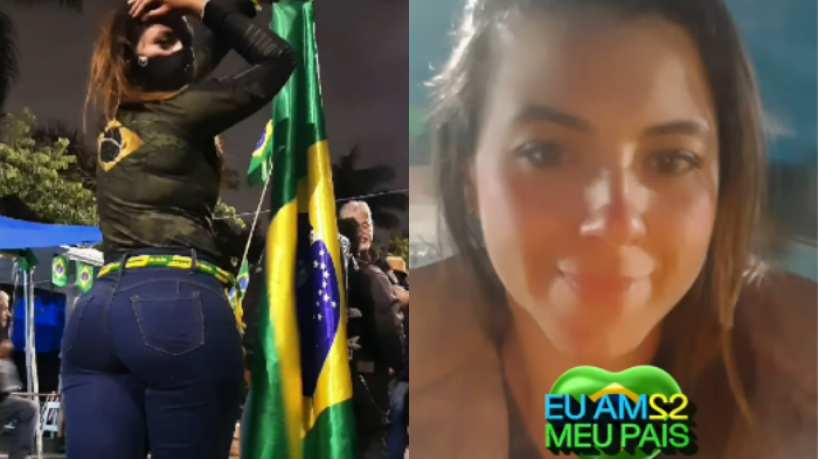 Roberta Jérsyka Oliveira em manifestações antidemocráticas, em São Paulo. 