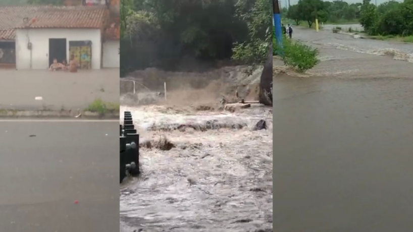 Centro de Pacatuba inundado na tarde desta quinta-feira, 16