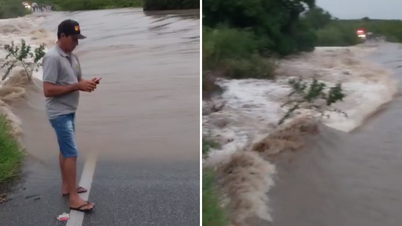 Chuvas causam pontos de alagamentos na CE-166, em Senador Pompeu; Município decreta estado de calamidade