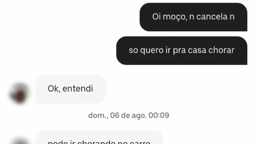 Em conversa em app de viagens, motorista acolhe passageiro que só queria ir para casa chorar 