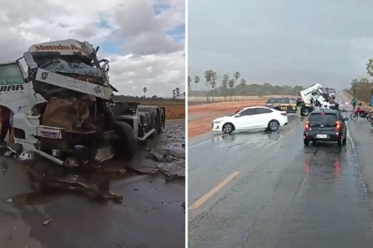 Caminhão e carreta colidem na BR-222, em Caucaia