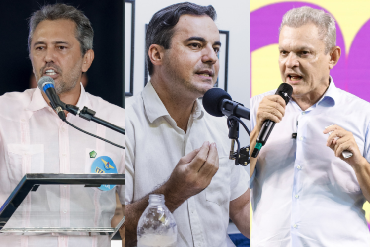 Governador do Ceará, Elmano de Freitas (PT), secretário da Saúde de Maracanaú, Capitaão Wagner (União Brasil), e prefeito de Fortaleza, José Sarto (PDT)