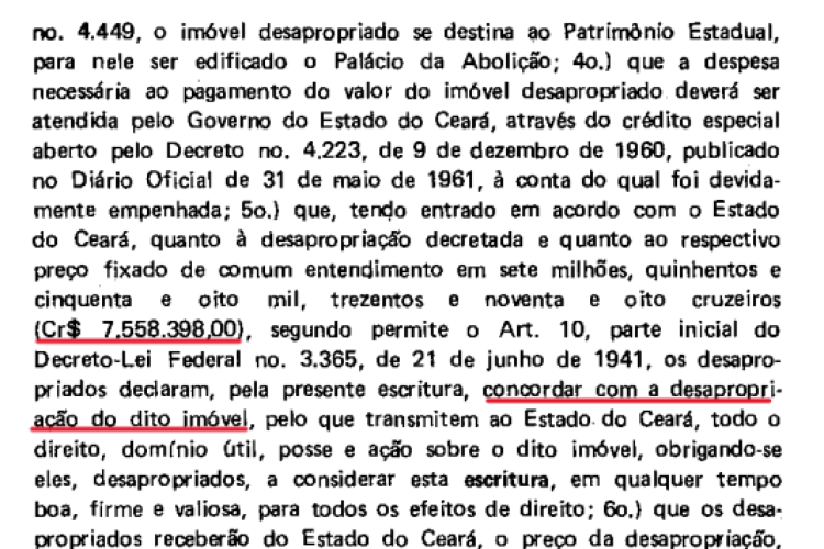 Valor acordado entre o governo e a família Gracie foi de mais de 7 milhões de cruzeiros (Foto: Reprodução / Publicação Revista Instituto do Ceará)