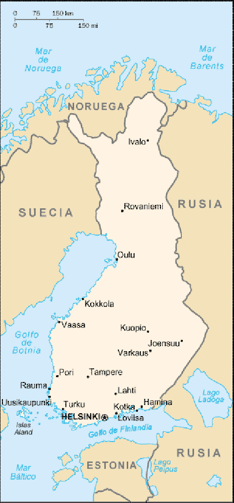 Situada no Norte da Europa, a Finlândia faz fronteira com Suécia, Noruega e Rússia. 