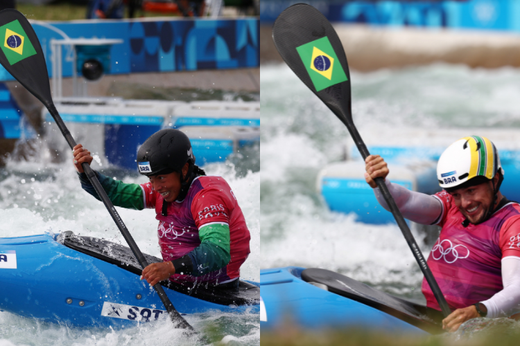 Ana Sátila e Pepê Gonçalves entraram na água neste sábado, 3, pelo Caiaque Cross. 