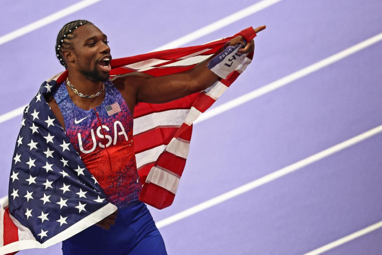 Noah Lyles venceu a prova dos 100m rasos nestes Jogos Olímpicos de Paris 2024