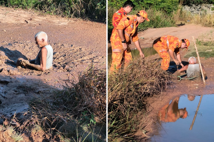 Idoso de 81 anos precisa de socorro após ficar ‘atolado’ até a cintura em um lamaçal, em Fortaleza
