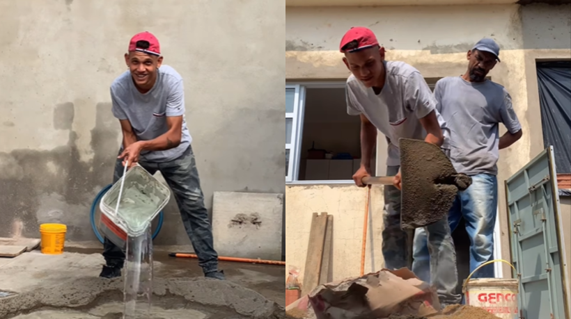 David Barbosa, chamado de Poc da Obra nas redes sociais, trabalha junto com o pai em obras de construções