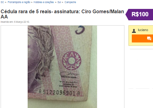 Homem tenta vender por R 100 c dula de R 5 com assinatura de Ciro